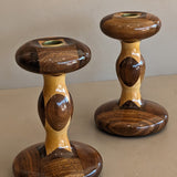 Pair of Vintage Hand-turned Marquetry Candlesticks