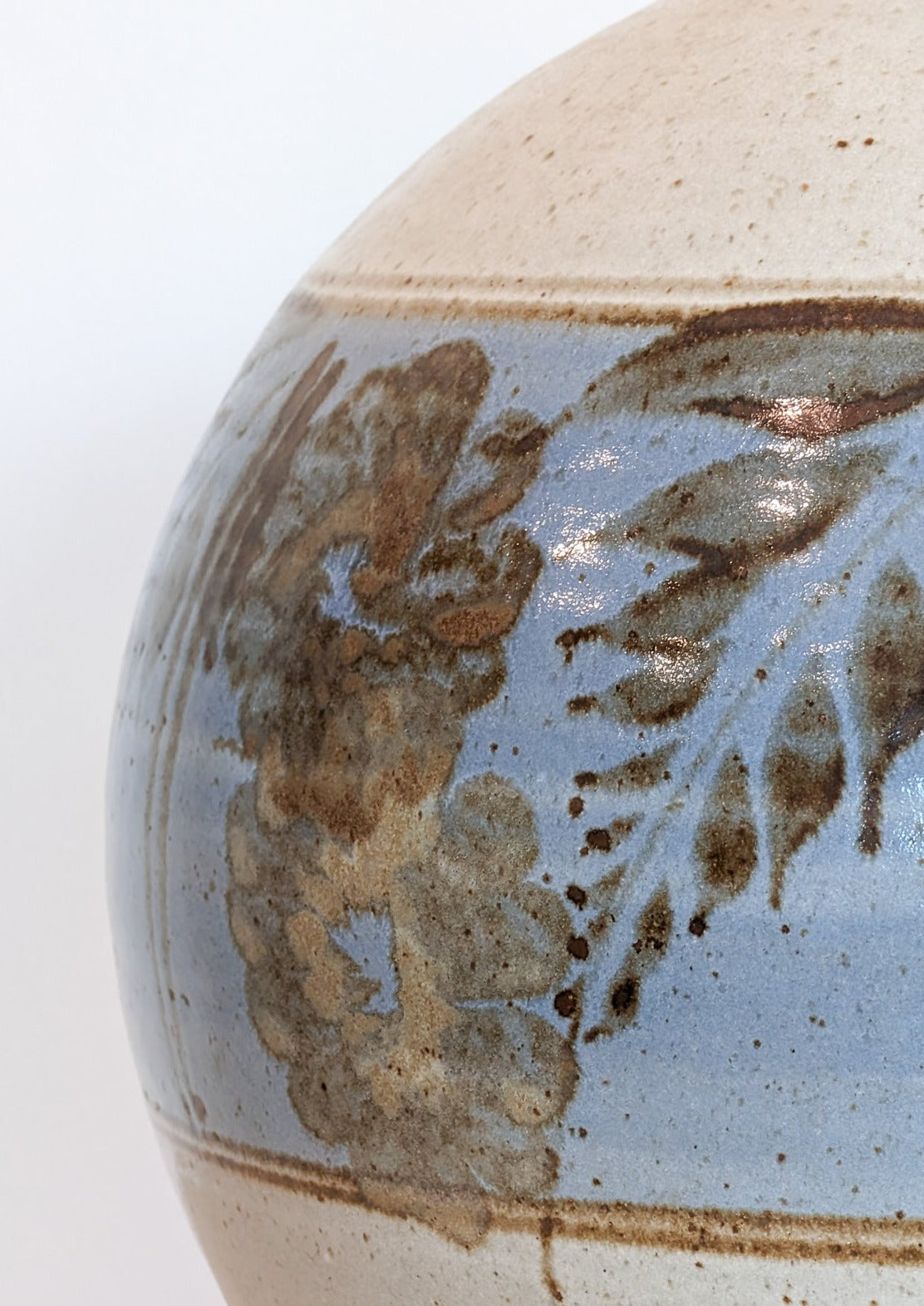 Large Midcentury Stoneware Table Lamp with Blue and Brown Floral Detailing - Sold Individually