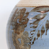 Large Midcentury Stoneware Table Lamp with Blue and Brown Floral Detailing - Sold Individually