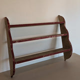 Primitive Red and White Handmade Shelving Unit with Wavy Edge Detailing
