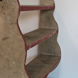Primitive Red and White Handmade Shelving Unit with Wavy Edge Detailing