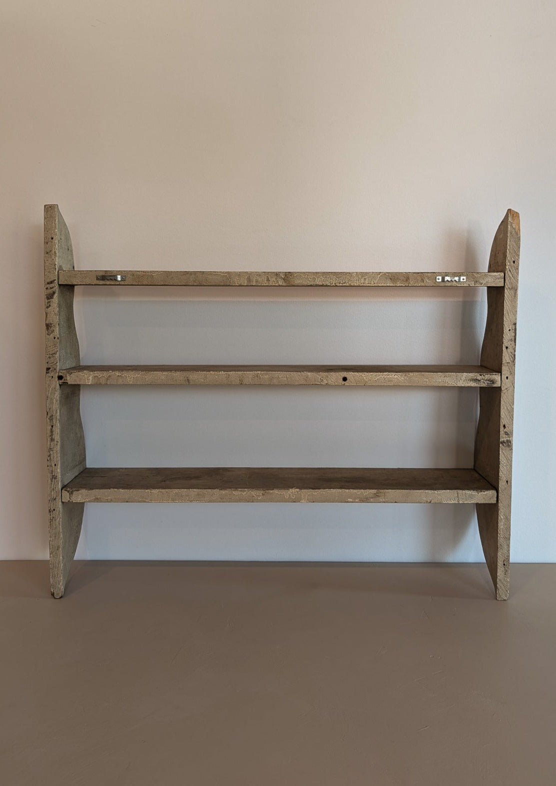 Primitive Red and White Handmade Shelving Unit with Wavy Edge Detailing