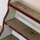 Primitive Red and White Handmade Shelving Unit with Wavy Edge Detailing