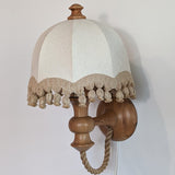 Pair of Rare Vintage Swedish AB Tranås Stilarmatur Pine and Rope Wall Sconces with Original Handmade Fringed Linen Shades