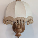 Pair of Rare Vintage Swedish AB Tranås Stilarmatur Pine and Rope Wall Sconces with Original Handmade Fringed Linen Shades