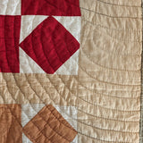 1890s/1900s Antique Quilt with Red, Orange, Tan and Cream with Blue Ticking Back 79" x 68"
