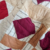 1890s/1900s Antique Quilt with Red, Orange, Tan and Cream with Blue Ticking Back 79" x 68"