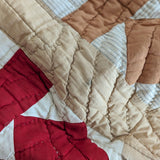 1890s/1900s Antique Quilt with Red, Orange, Tan and Cream with Blue Ticking Back 79" x 68"