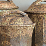 Trio of Speckled Studio Pottery Lidded Canisters