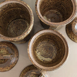 Trio of Speckled Studio Pottery Lidded Canisters