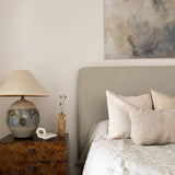 Large Midcentury Stoneware Table Lamp with Blue and Brown Floral Detailing - Sold Individually