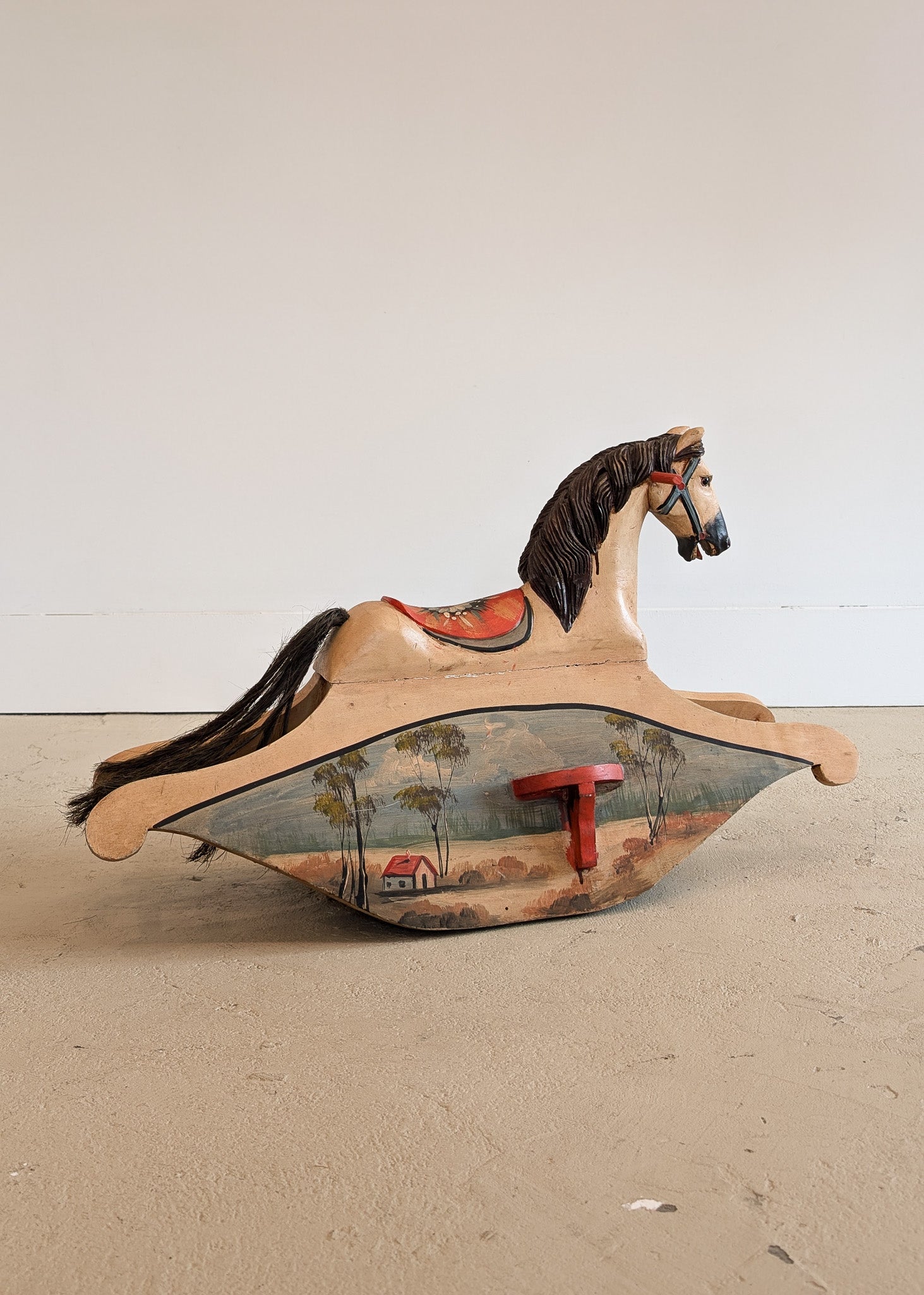 Vintage Hand-painted Scandinavian-Style Rocking Horse with Real Horse Hair #1