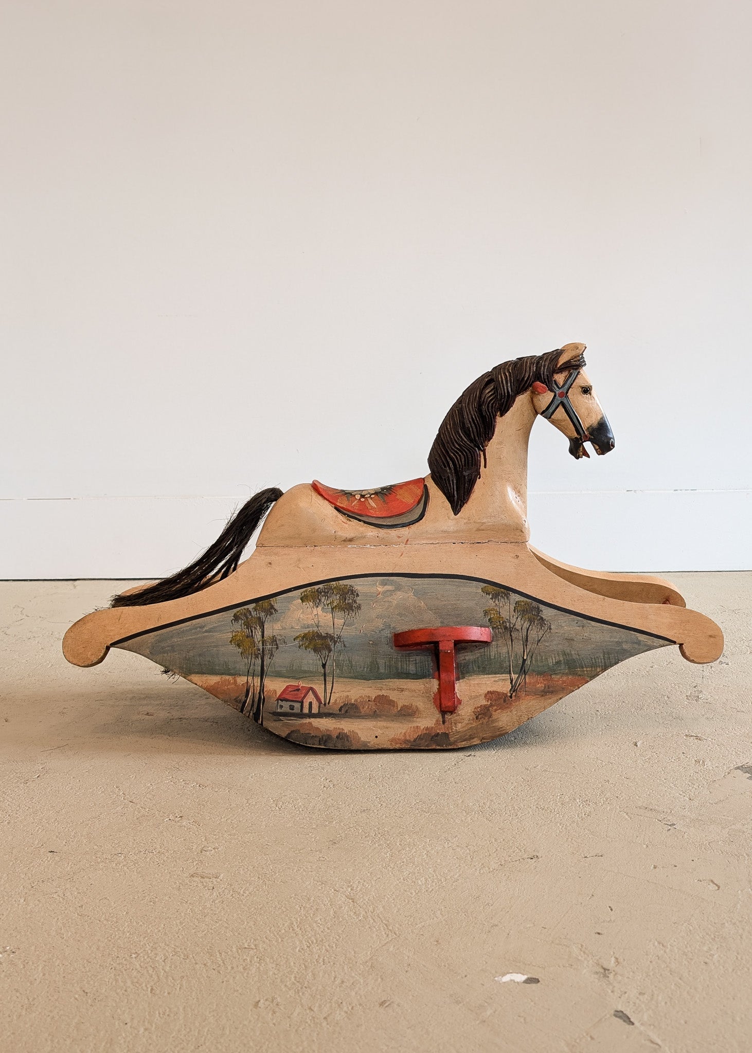 Vintage Hand-painted Scandinavian-Style Rocking Horse with Real Horse Hair #1