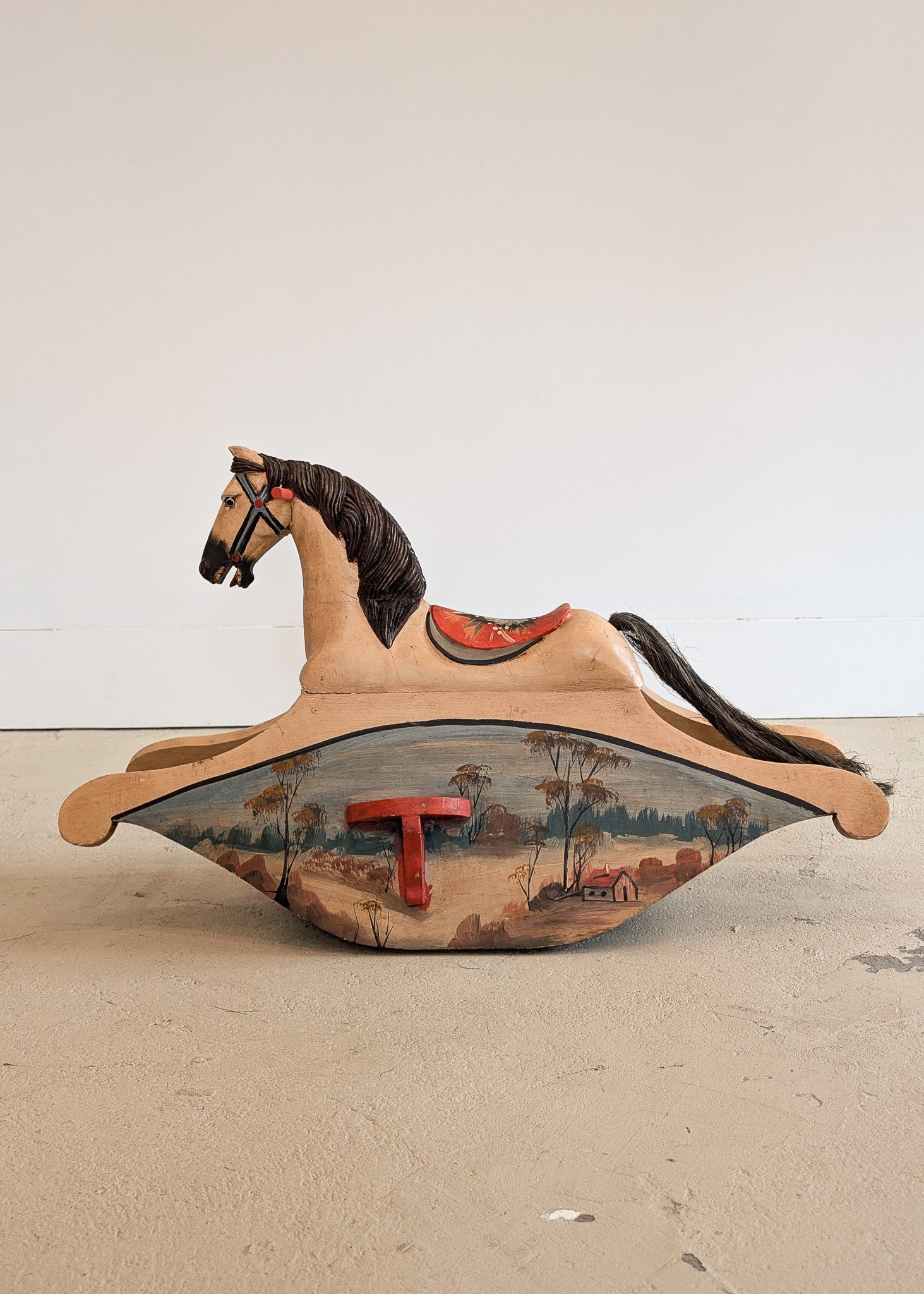 Vintage Hand-painted Scandinavian-Style Rocking Horse with Real Horse Hair #1