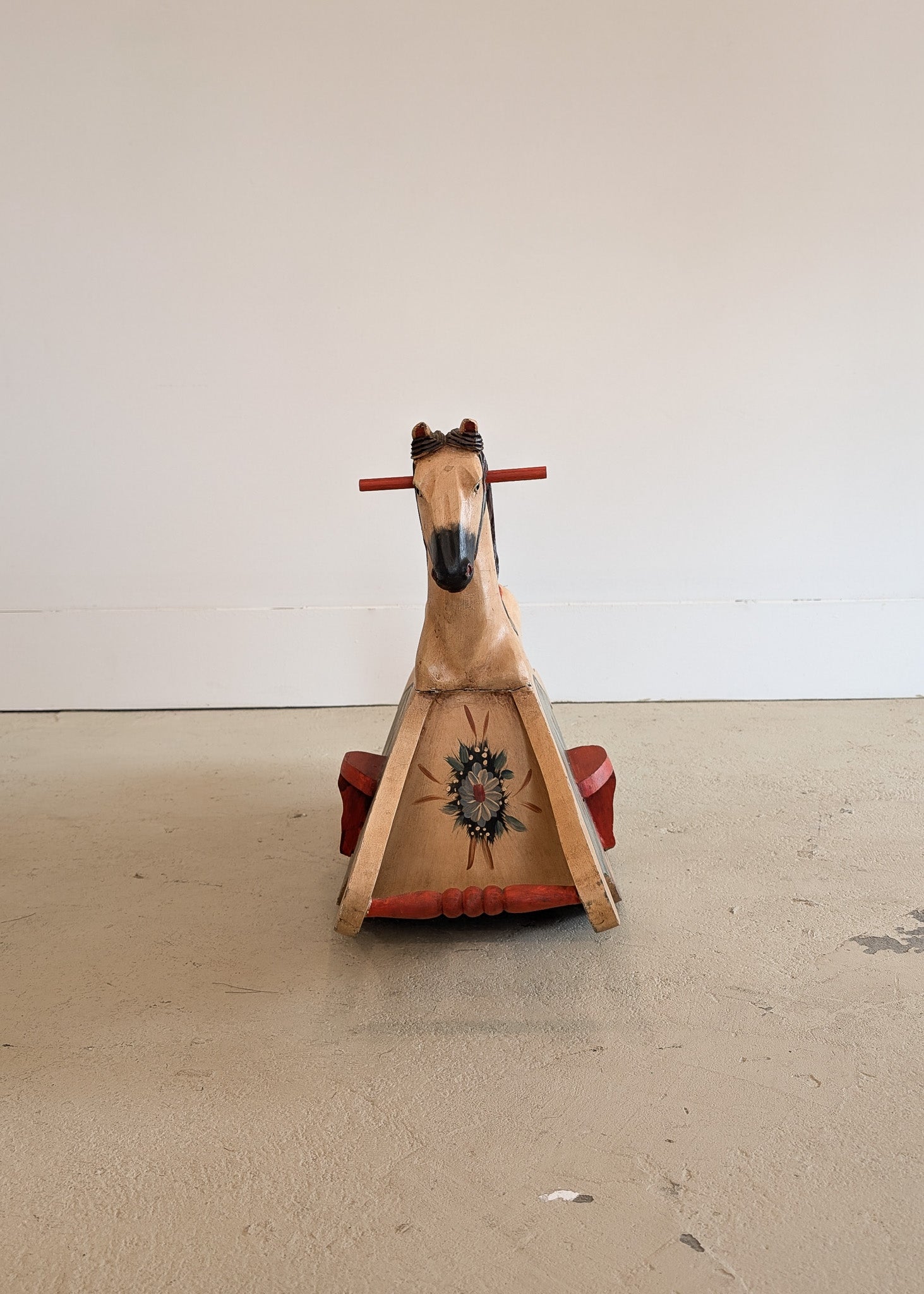 Vintage Hand-painted Scandinavian-Style Rocking Horse with Real Horse Hair #1