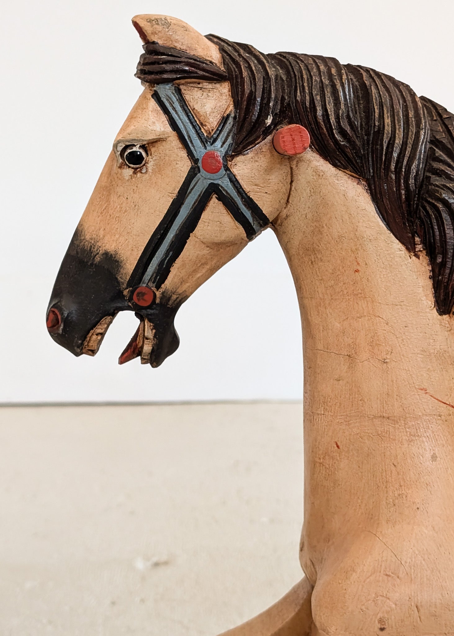 Vintage Hand-painted Scandinavian-Style Rocking Horse with Real Horse Hair #1