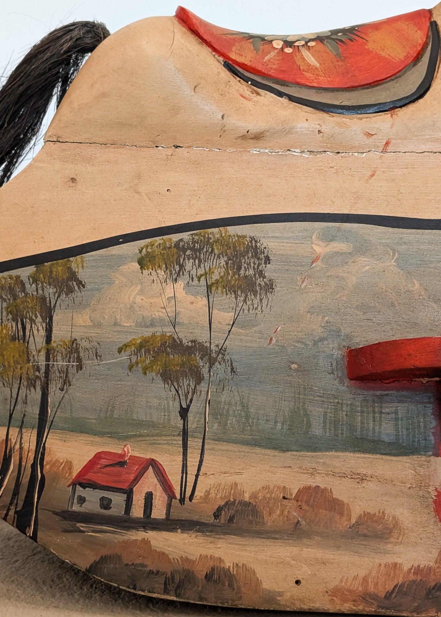 Vintage Hand-painted Scandinavian-Style Rocking Horse with Real Horse Hair #1