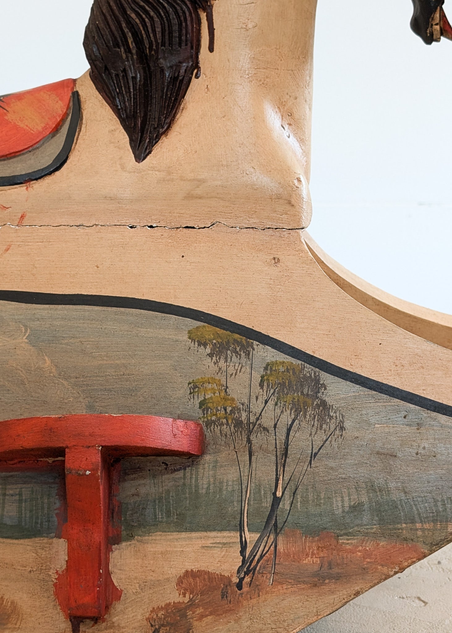 Vintage Hand-painted Scandinavian-Style Rocking Horse with Real Horse Hair #1