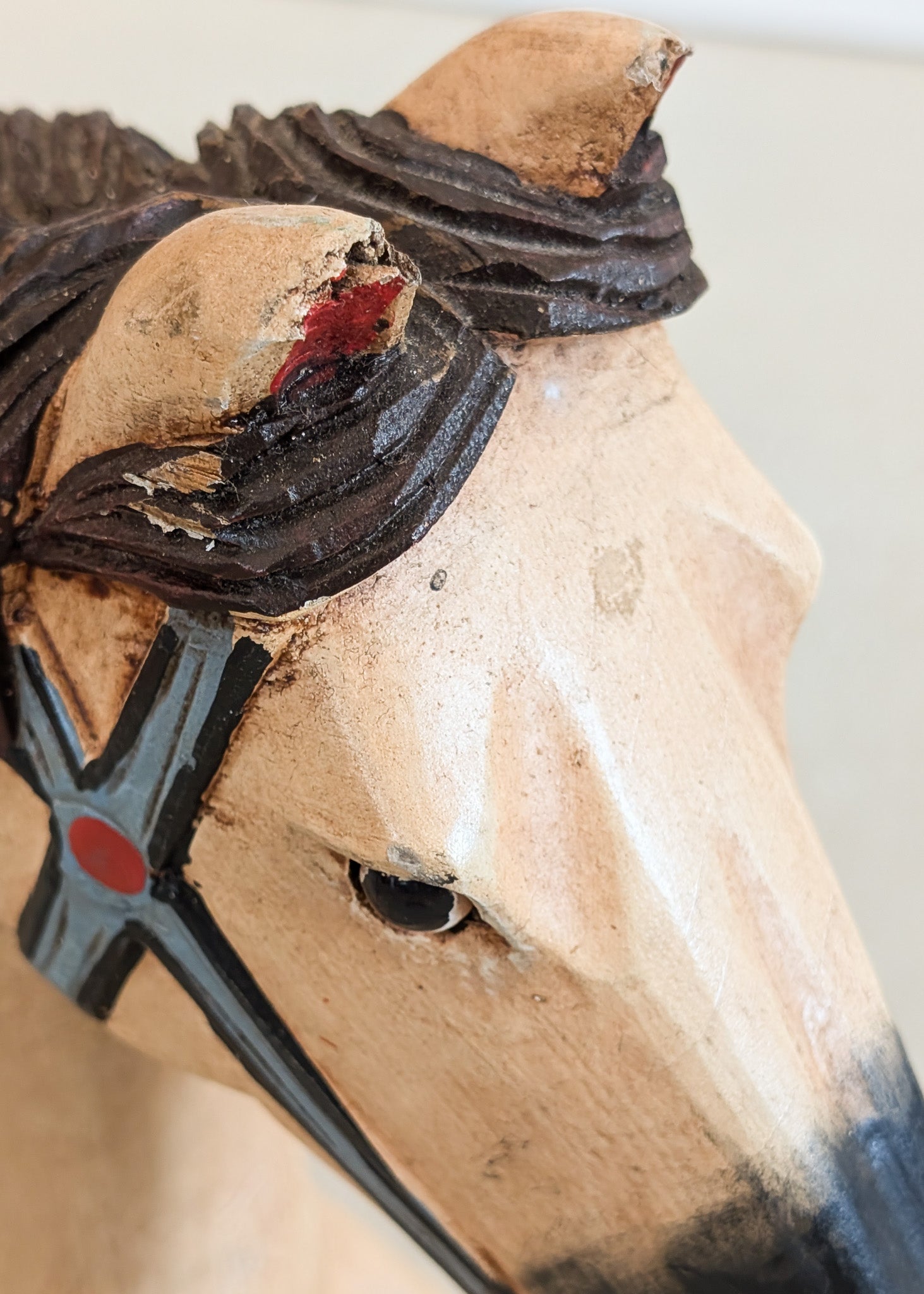 Vintage Hand-painted Scandinavian-Style Rocking Horse with Real Horse Hair #1
