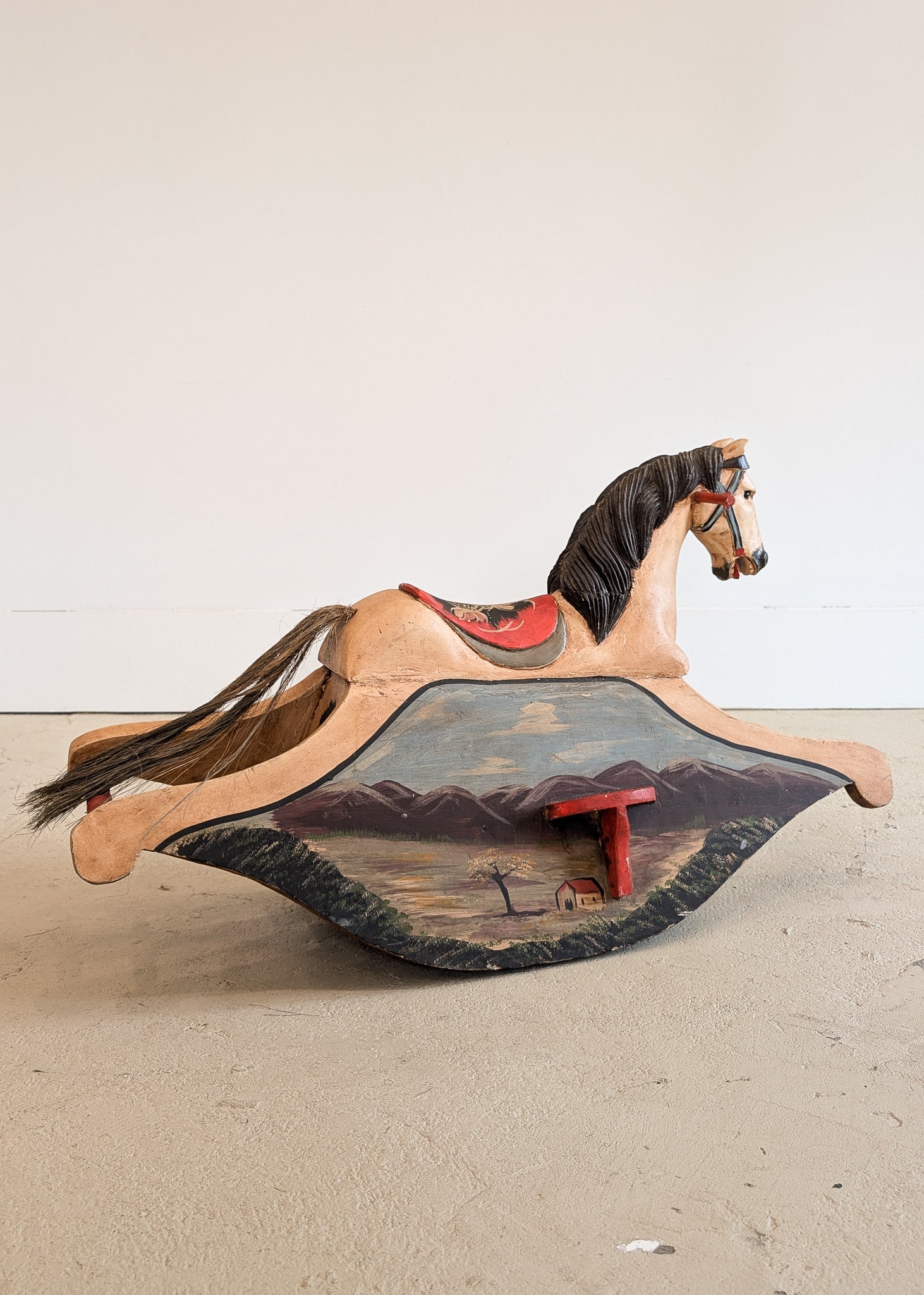 Vintage Hand-painted Scandinavian-Style Rocking Horse with Real Horse Hair #2