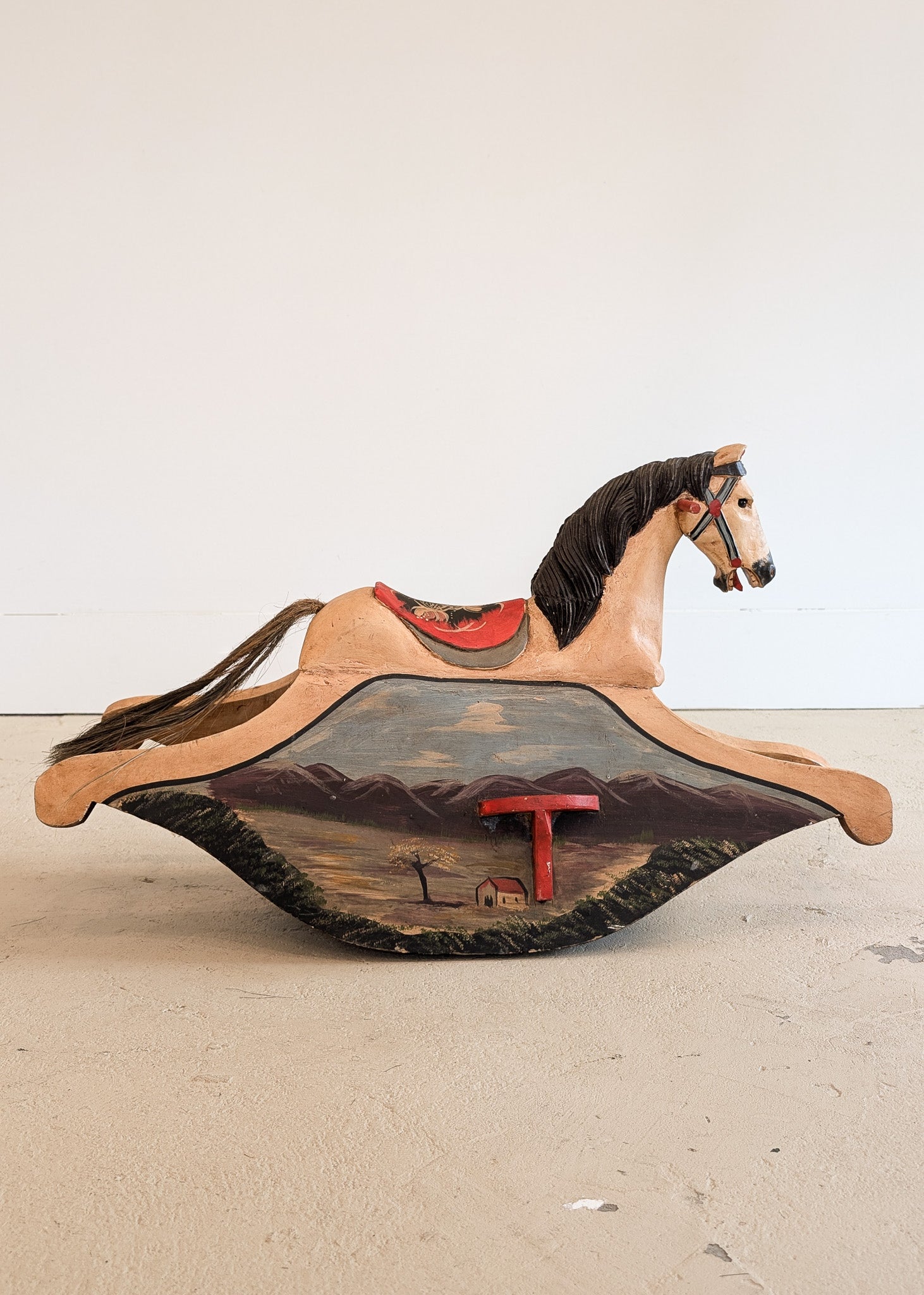Vintage Hand-painted Scandinavian-Style Rocking Horse with Real Horse Hair #2