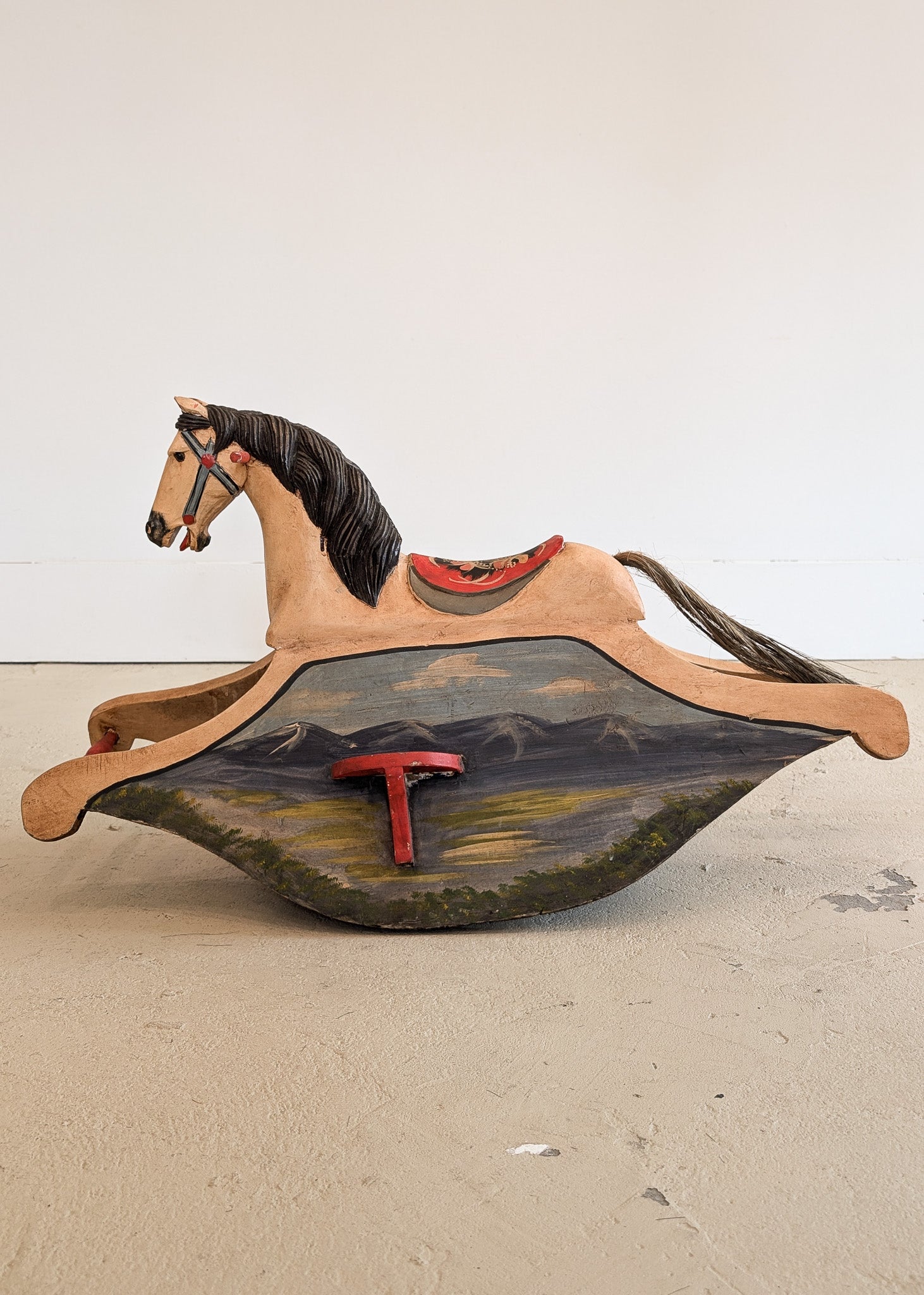 Vintage Hand-painted Scandinavian-Style Rocking Horse with Real Horse Hair #2