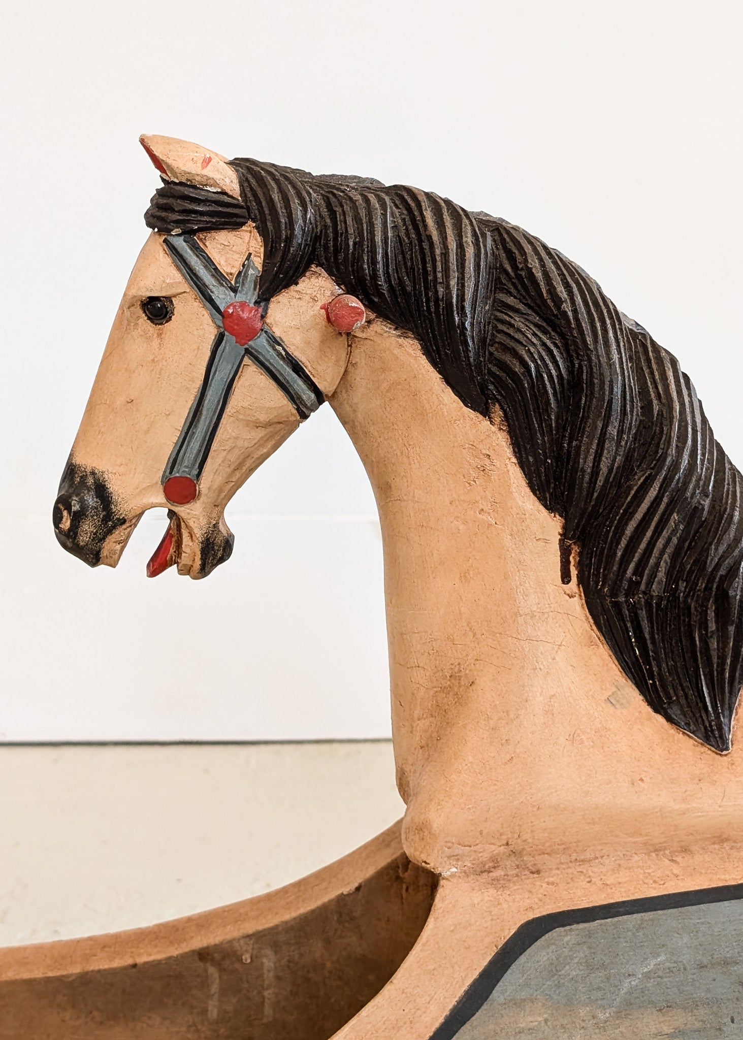 Vintage Hand-painted Scandinavian-Style Rocking Horse with Real Horse Hair #2