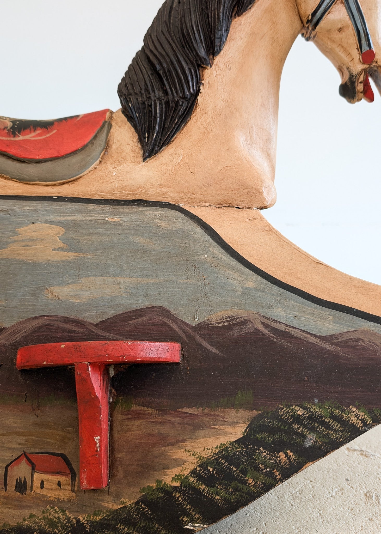Vintage Hand-painted Scandinavian-Style Rocking Horse with Real Horse Hair #2
