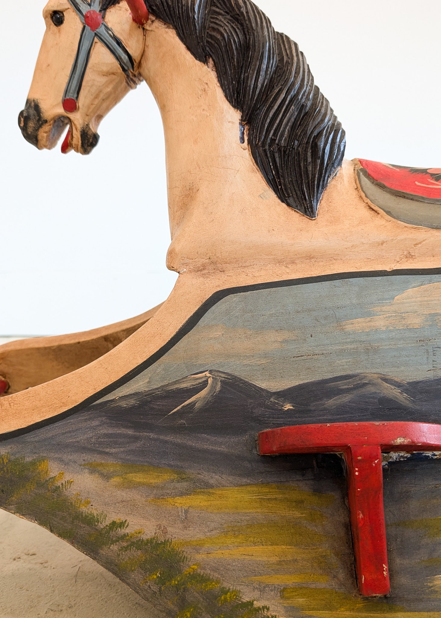 Vintage Hand-painted Scandinavian-Style Rocking Horse with Real Horse Hair #2