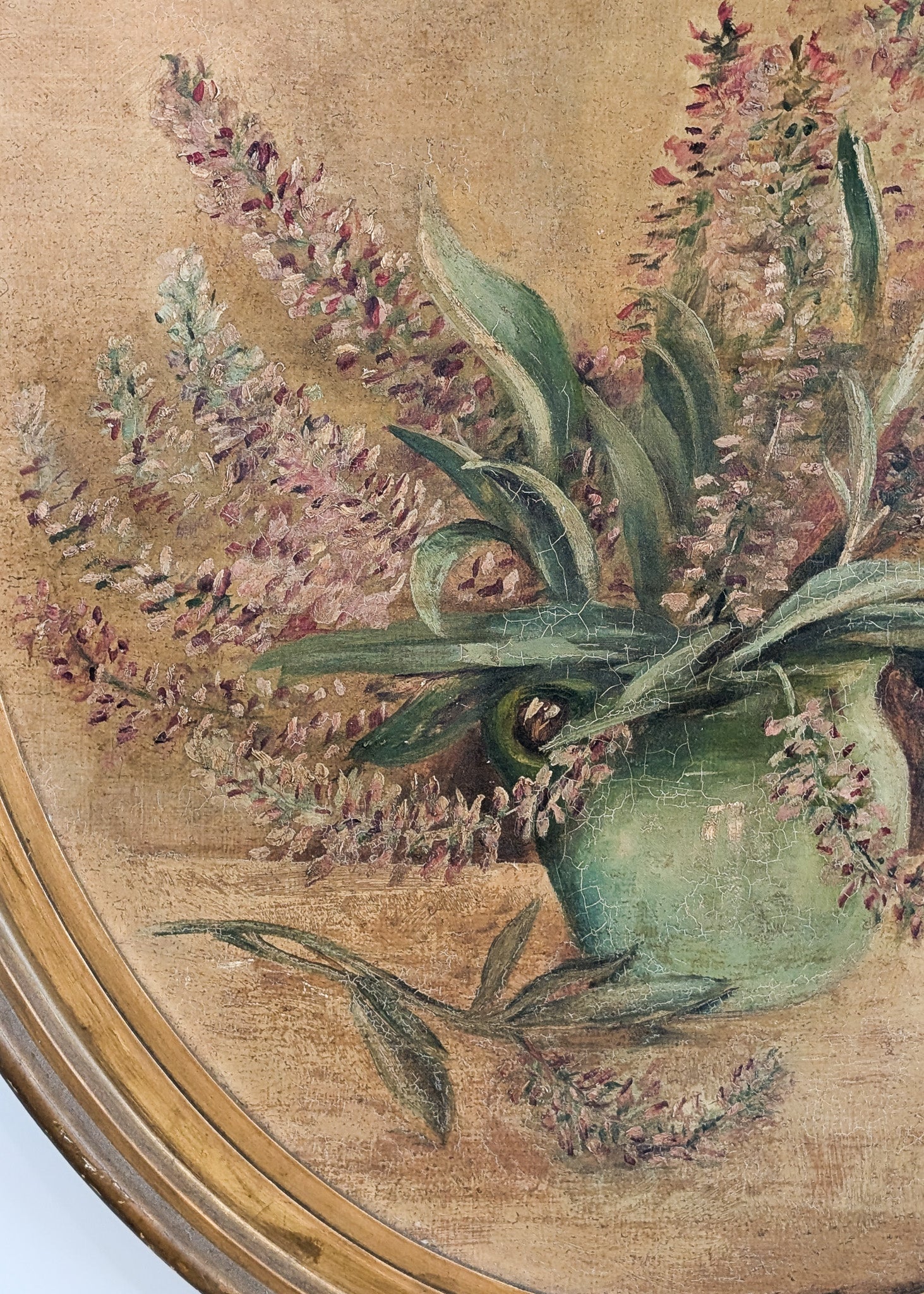 Framed Vintage Oval Floral Still Life Painting