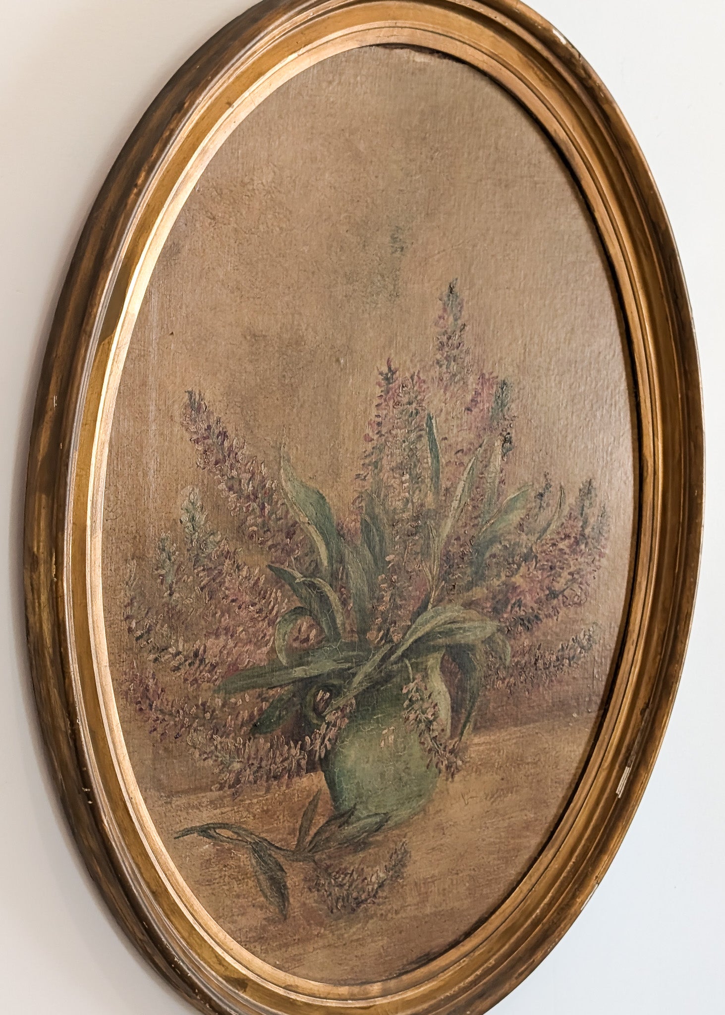 Framed Vintage Oval Floral Still Life Painting