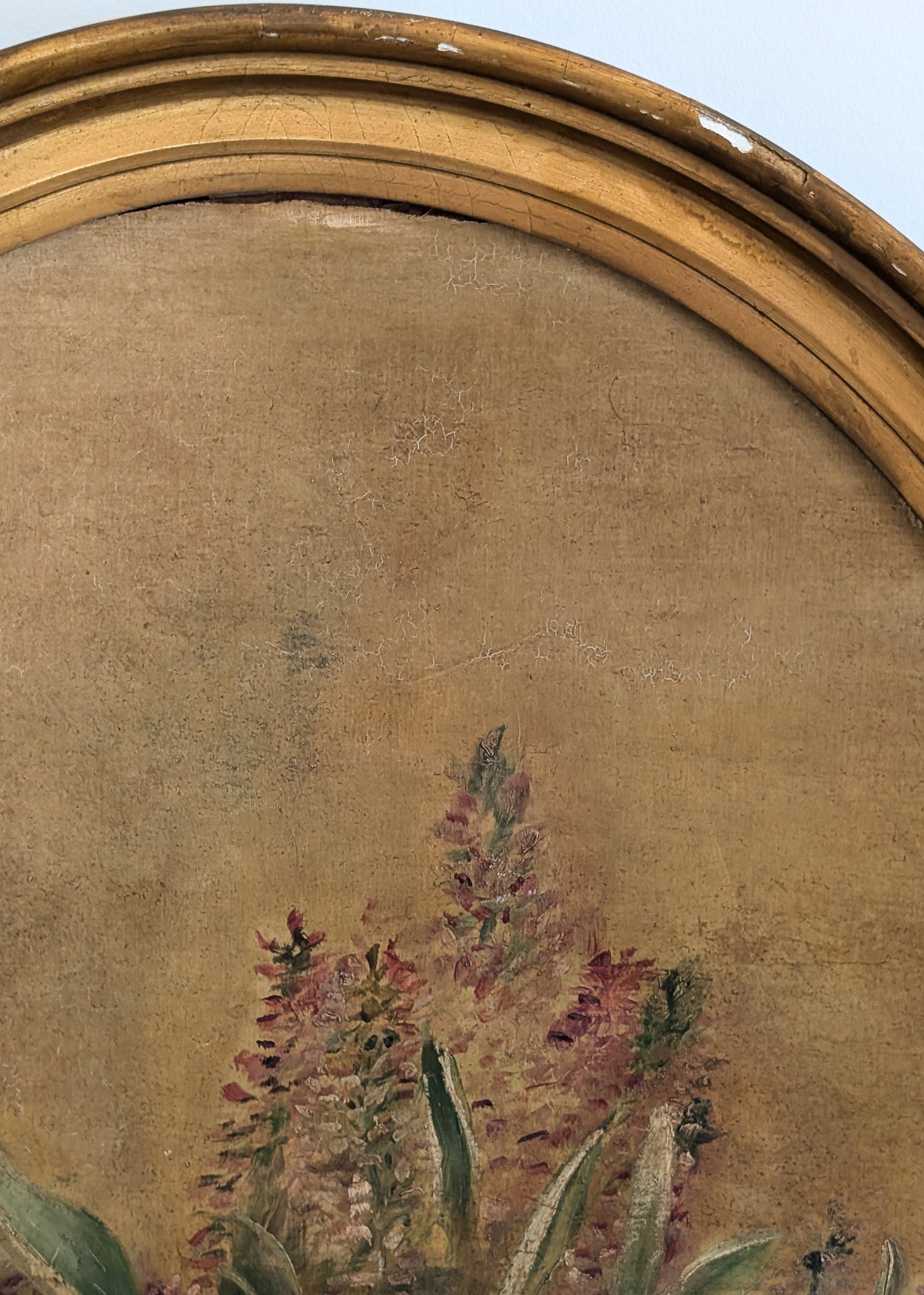 Framed Vintage Oval Floral Still Life Painting