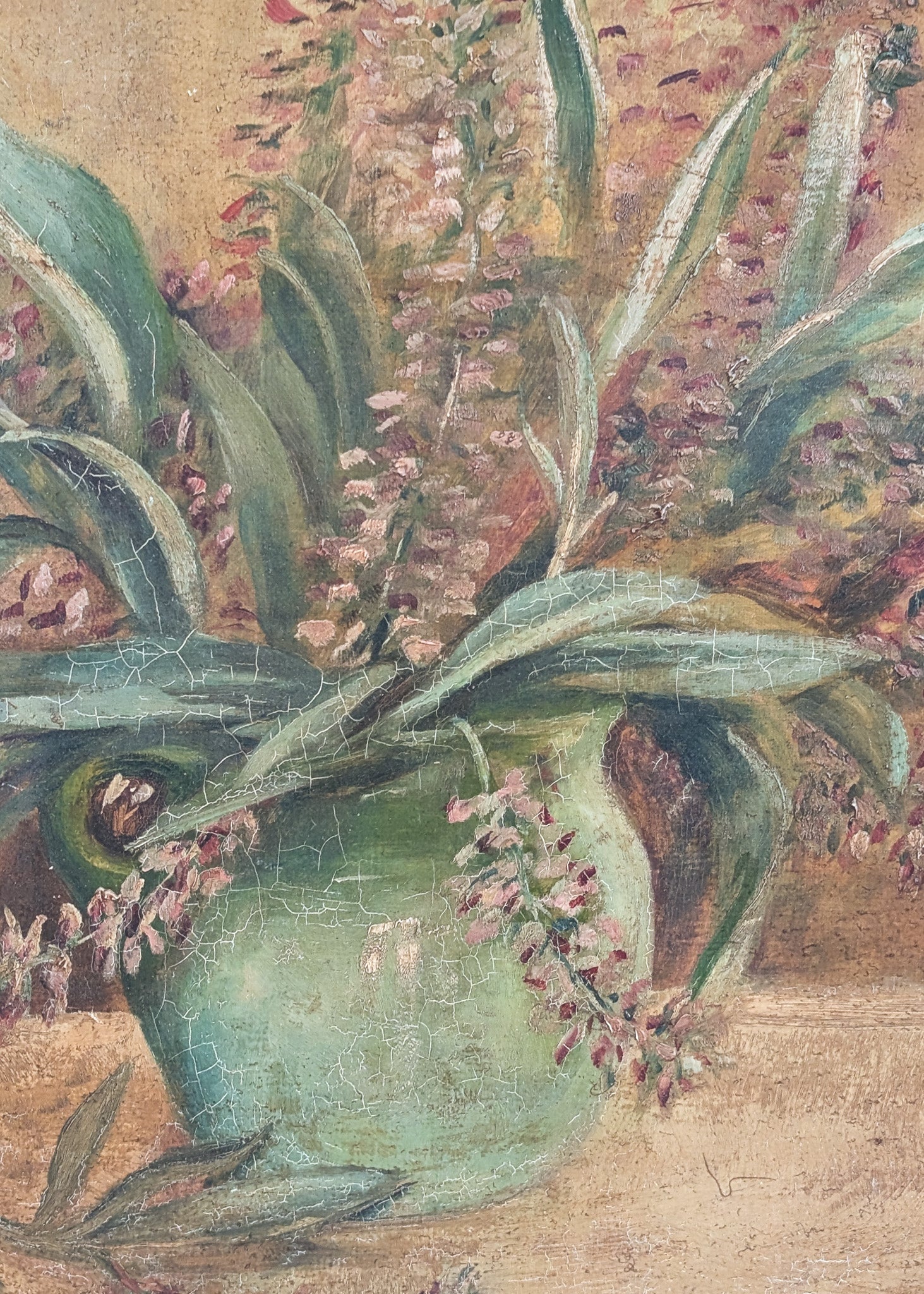 Framed Vintage Oval Floral Still Life Painting