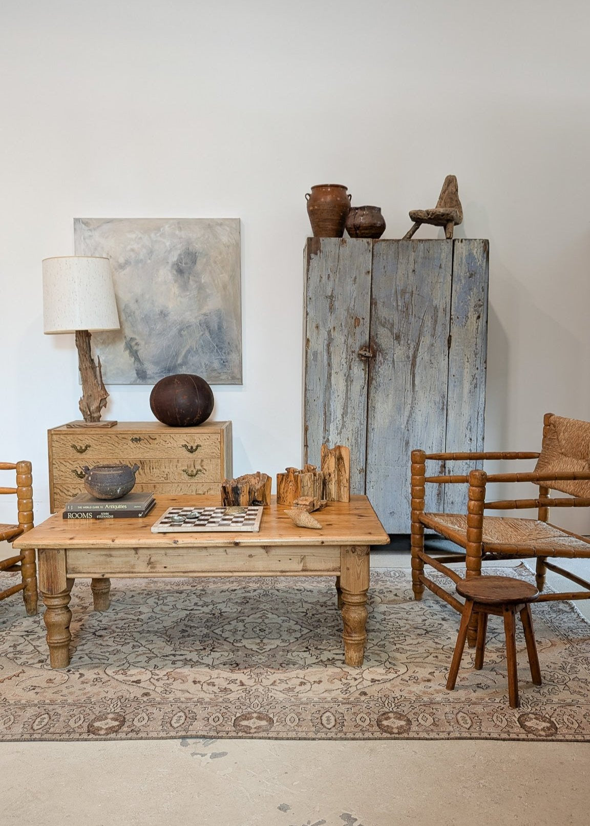 Vintage Driftwood Lamp and Original Textured Shade