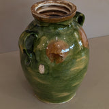 Antique Green and Brown European Handled Sauerkraut Jar