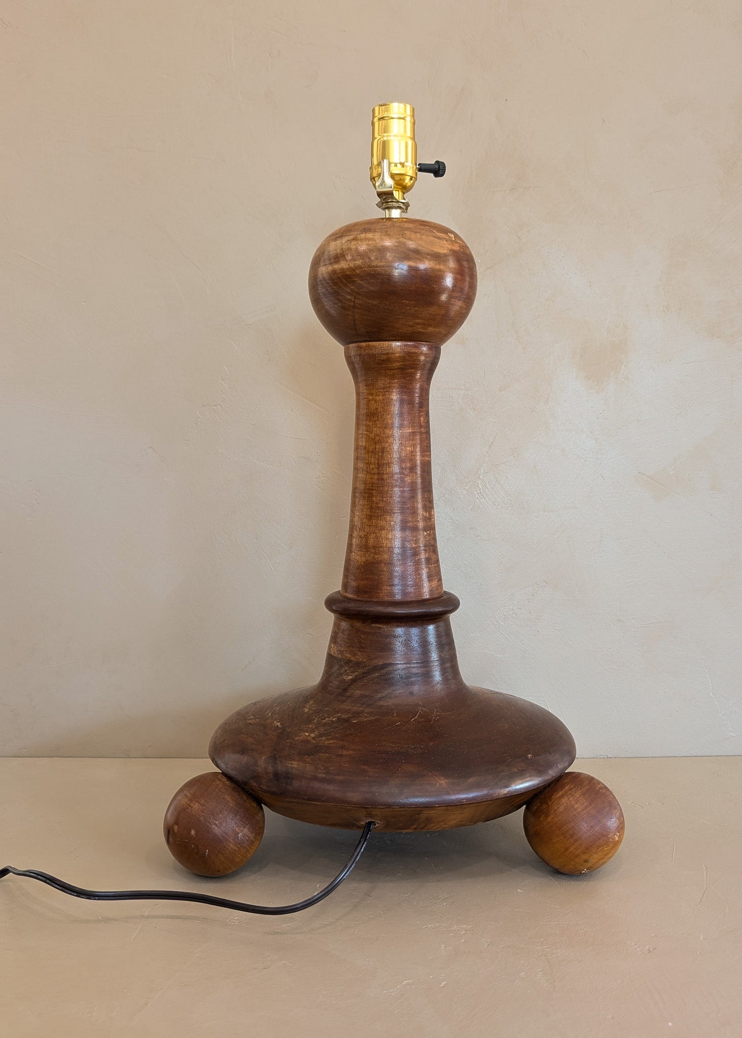 Unique Vintage Wooden Footed Ball Sphere Lamp