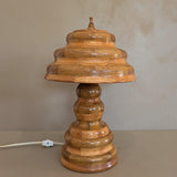 Vintage Handcrafted Marquetry Wavy Wooden Lamp and Matching Wooden Lampshade