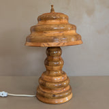 Vintage Handcrafted Marquetry Wavy Wooden Lamp and Matching Wooden Lampshade