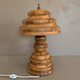 Vintage Handcrafted Marquetry Wavy Wooden Lamp and Matching Wooden Lampshade