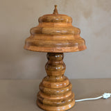 Vintage Handcrafted Marquetry Wavy Wooden Lamp and Matching Wooden Lampshade