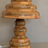 Vintage Handcrafted Marquetry Wavy Wooden Lamp and Matching Wooden Lampshade
