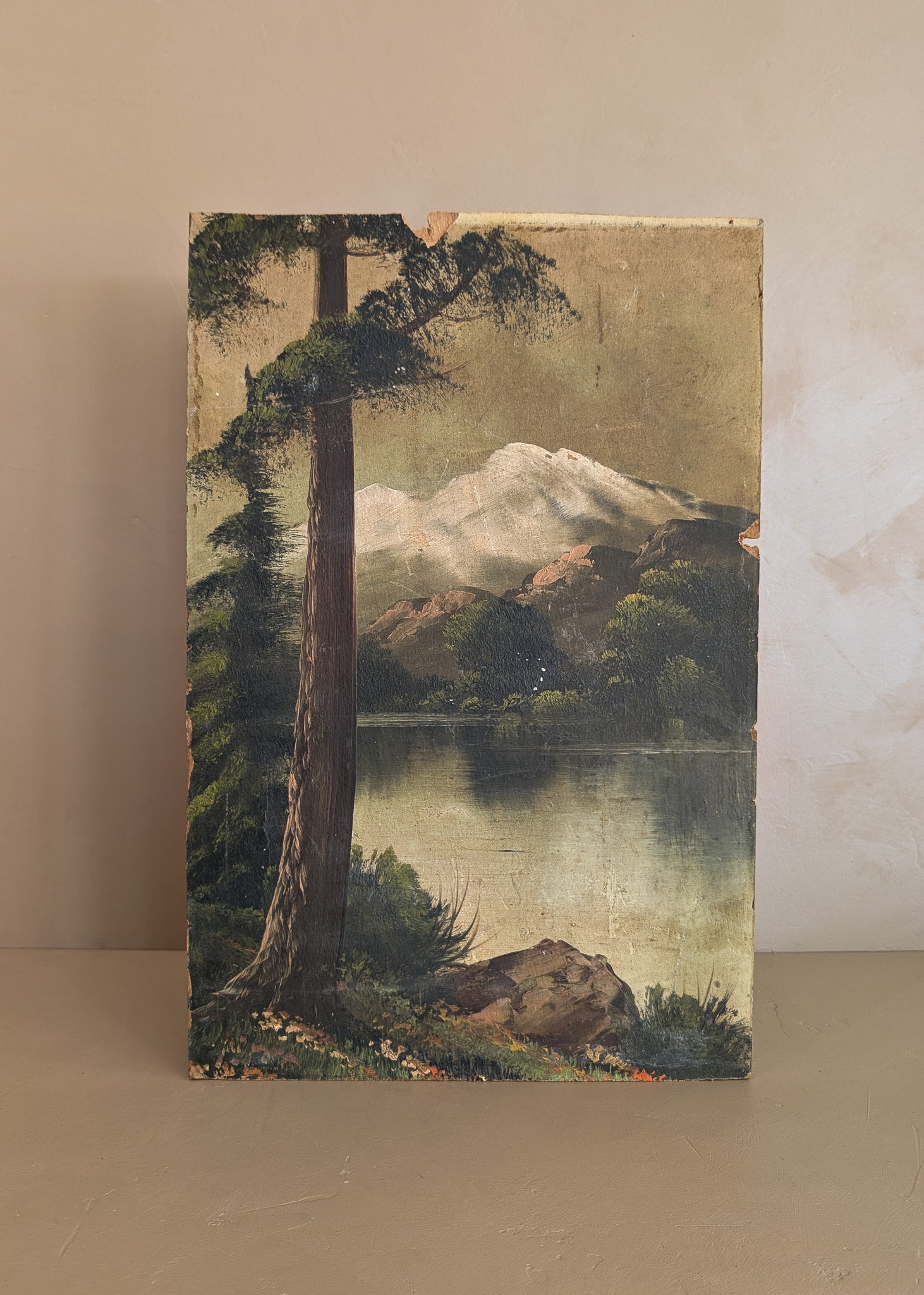 Moody Antique Landscape Painting on Board