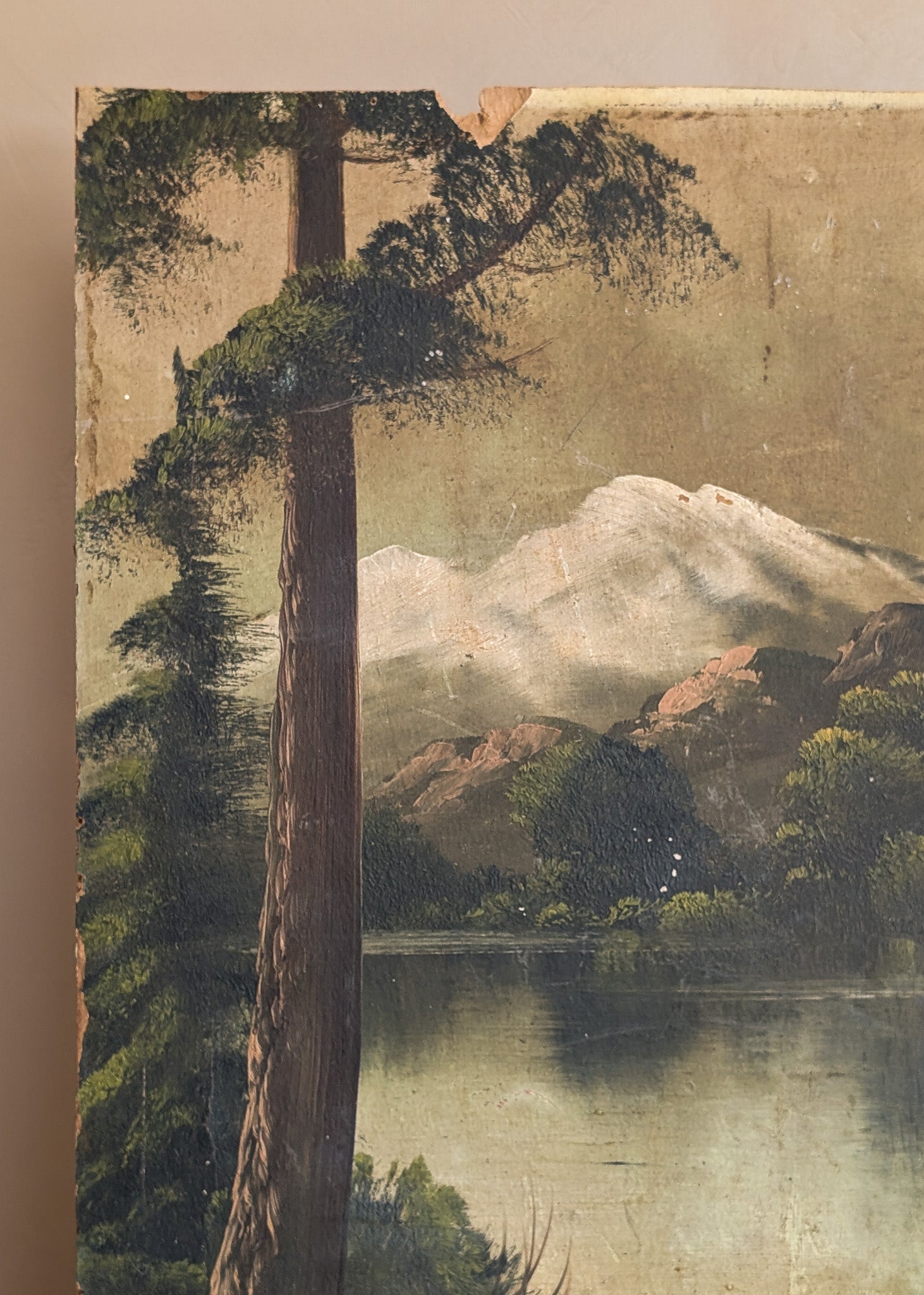 Moody Antique Landscape Painting on Board