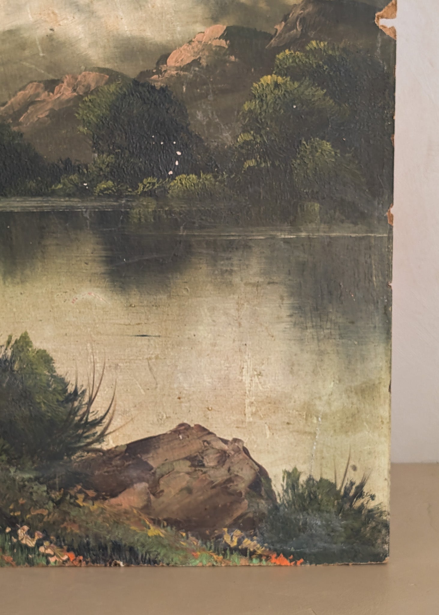 Moody Antique Landscape Painting on Board