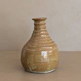 Stamped Neutral Glazed and Ribbed Studio Pottery Vase