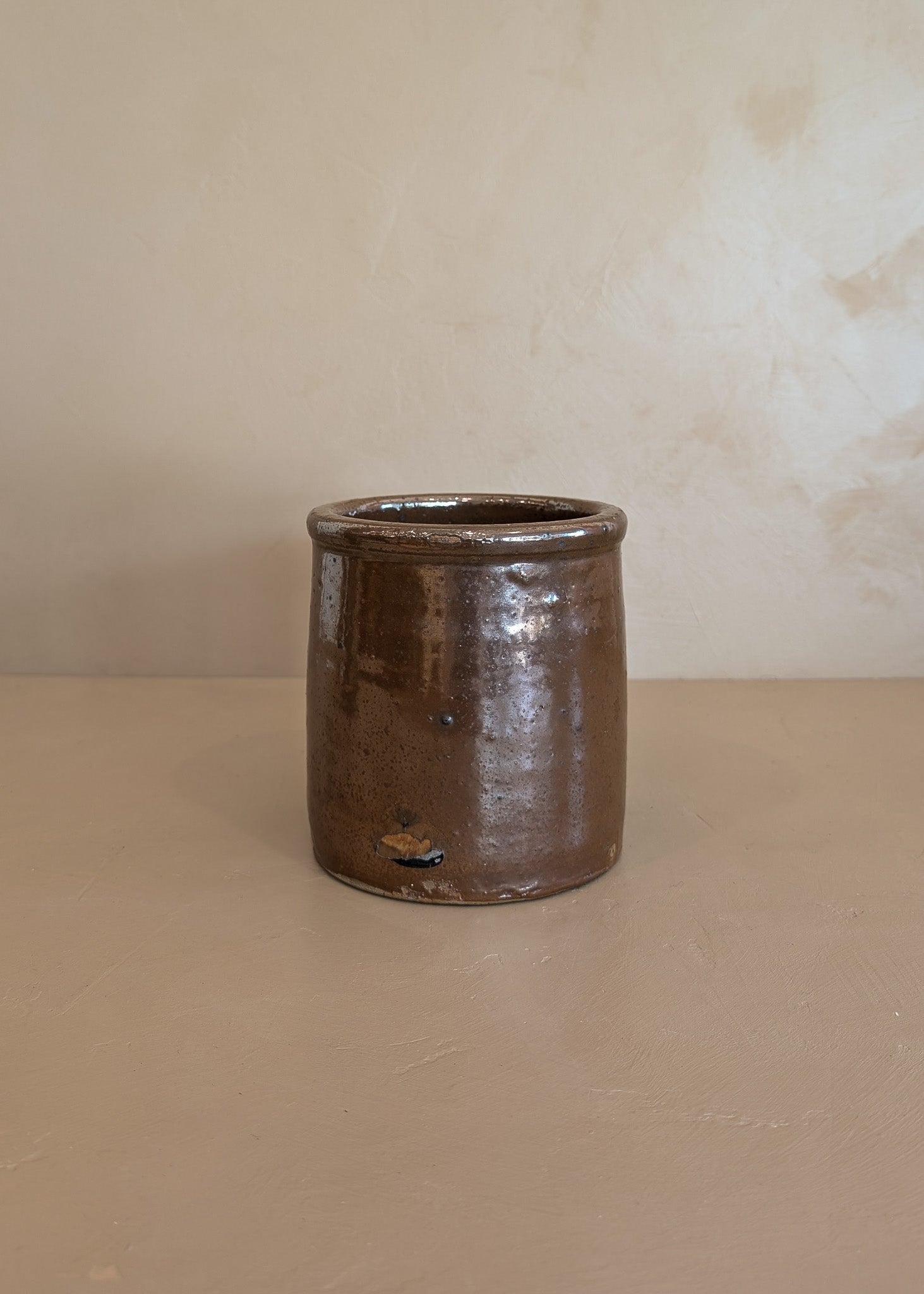 Antique Stoneware Crock with Brown Glaze
