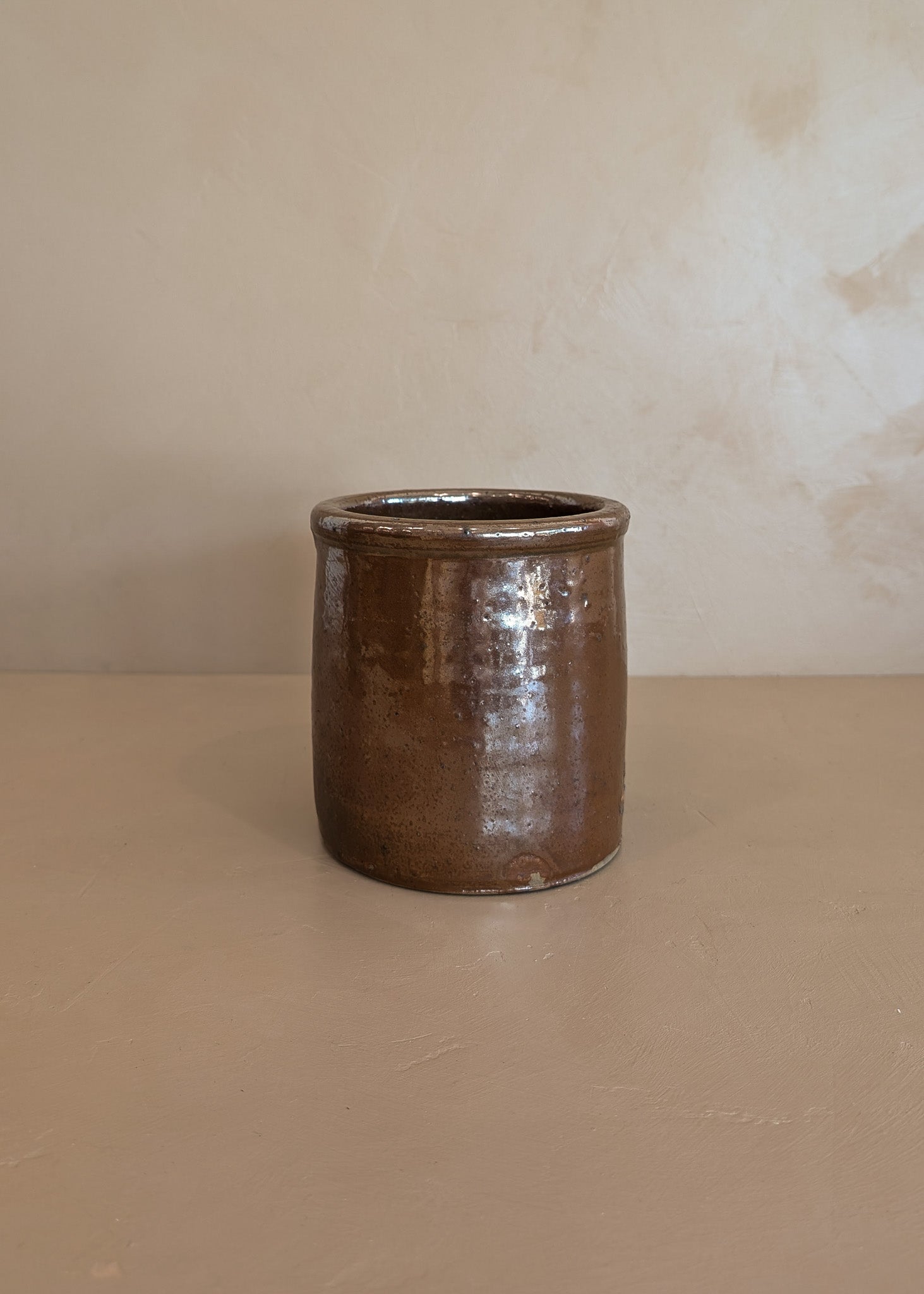 Antique Stoneware Crock with Brown Glaze