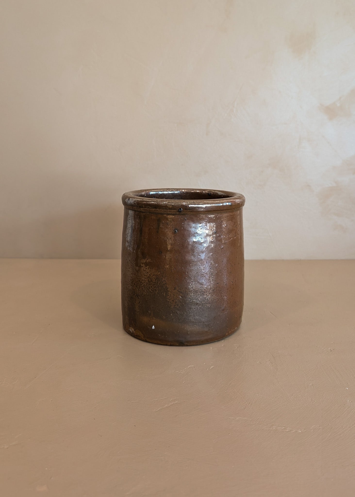 Antique Stoneware Crock with Brown Glaze