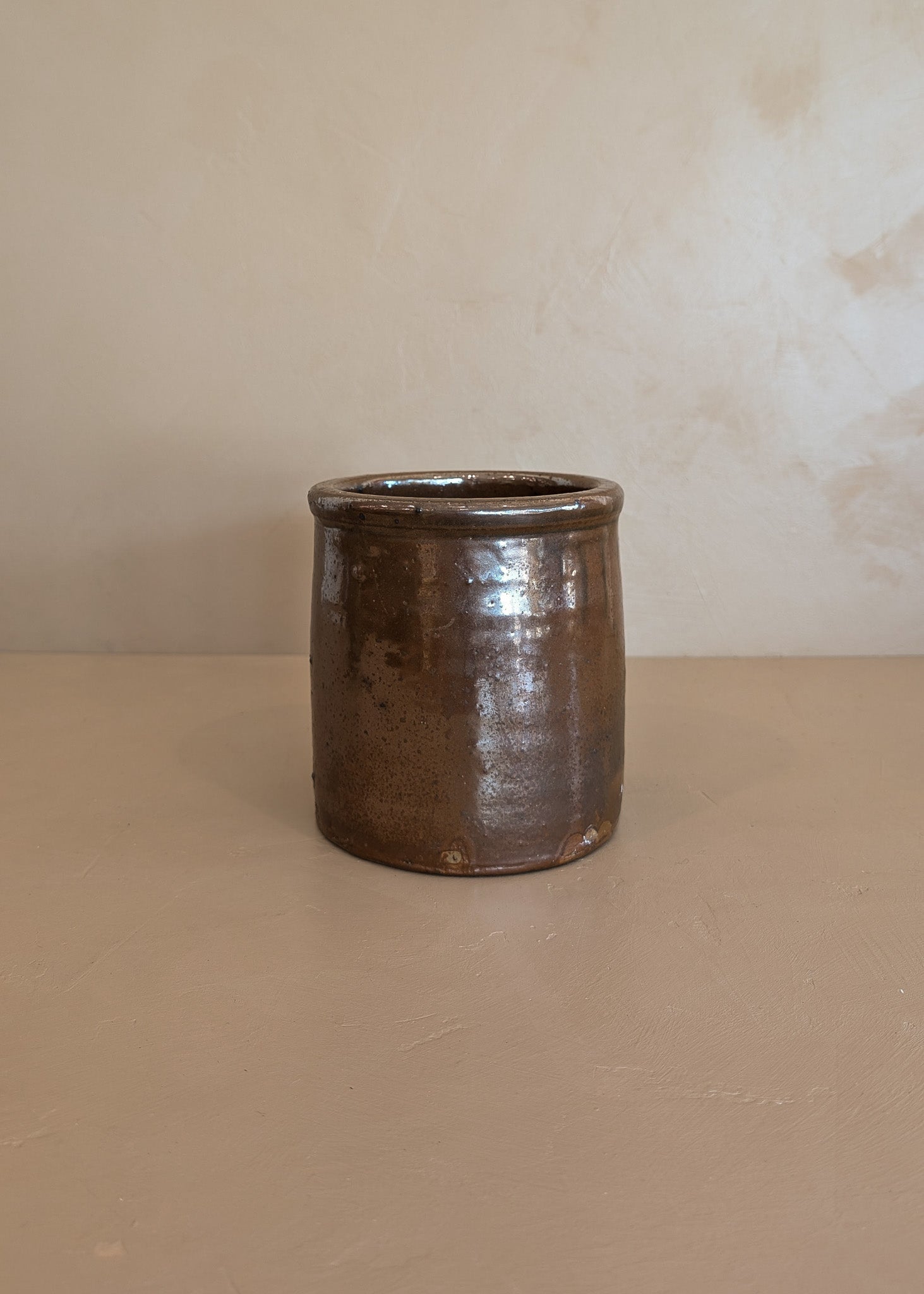 Antique Stoneware Crock with Brown Glaze
