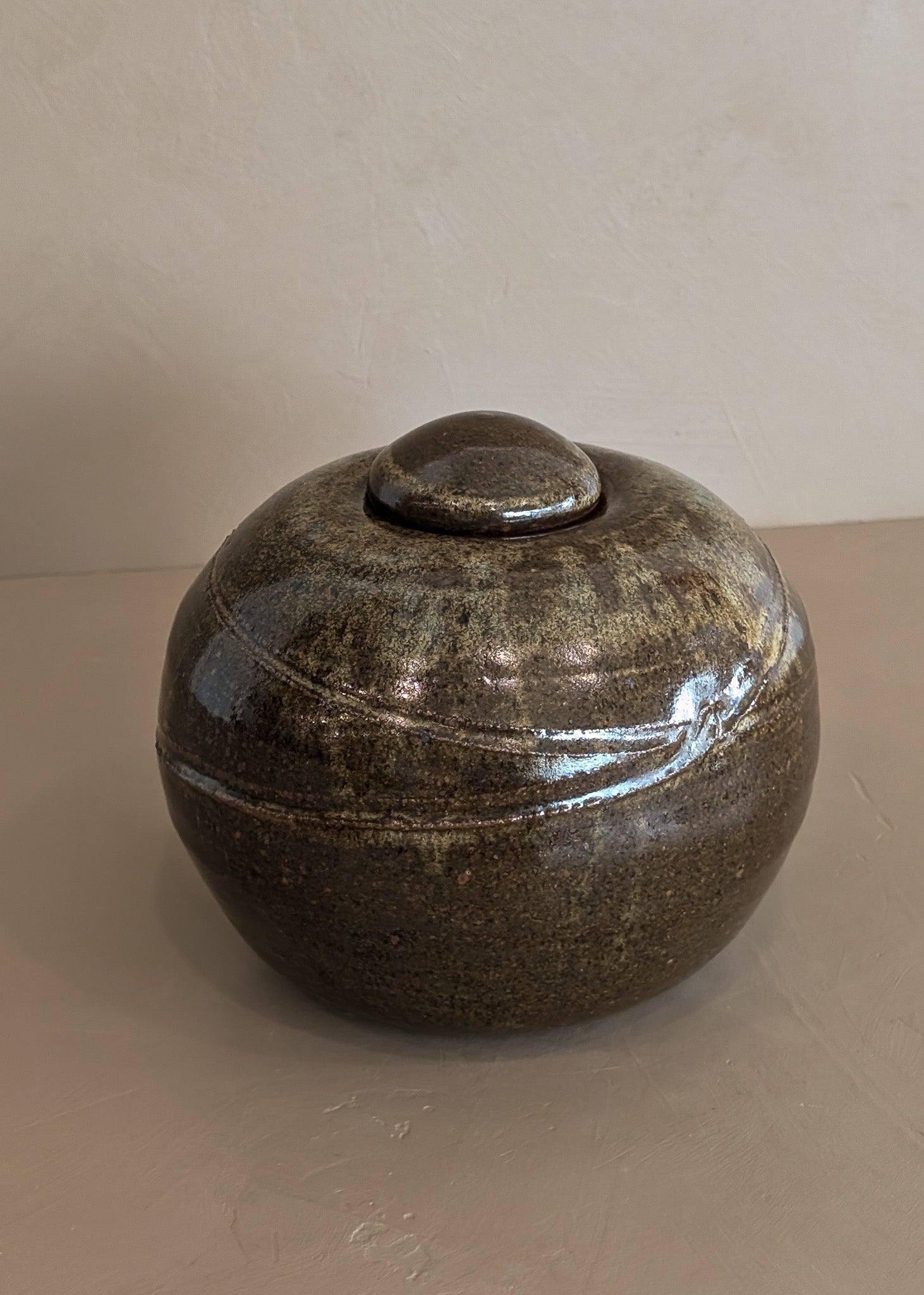 Dark Brown Chunky Lidded Studio Pottery Vessel